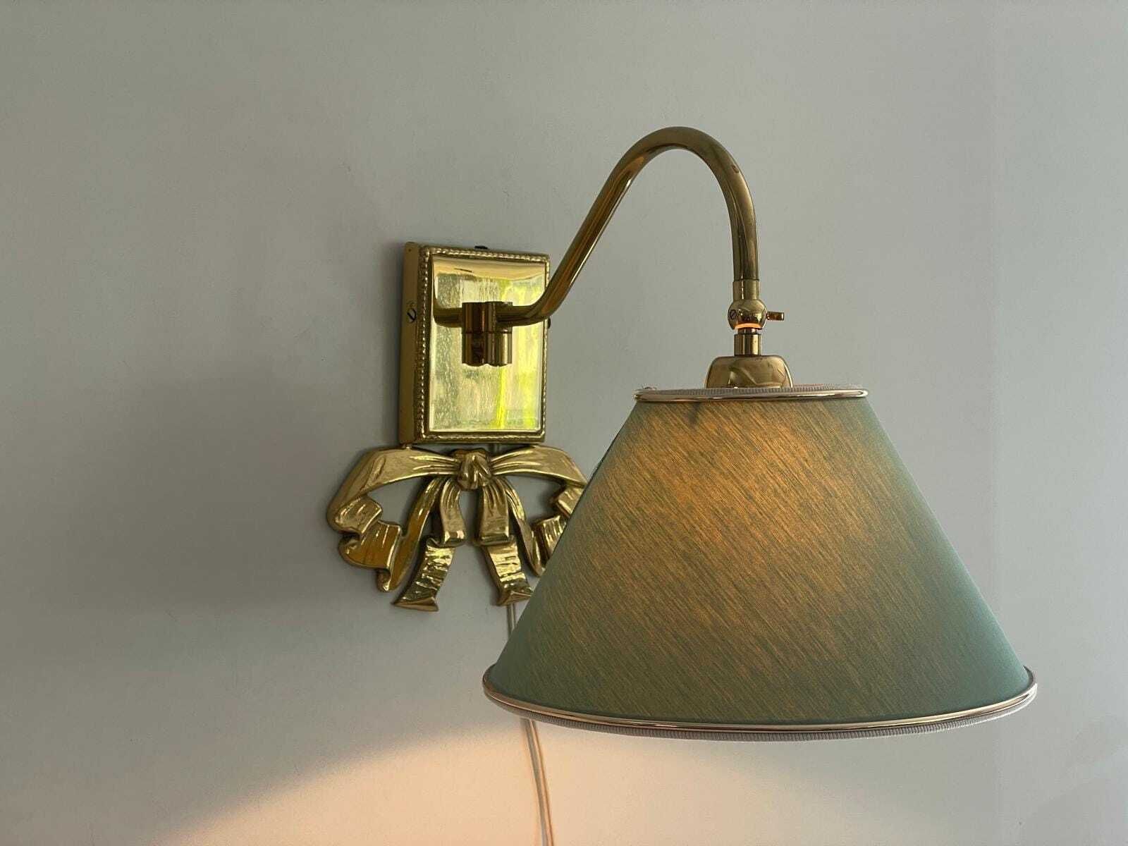 Mid Century Modern Green Fabric Shade And Brass Single Sconce, 1960s, Italy, 5 Available In Stock photo for sale
