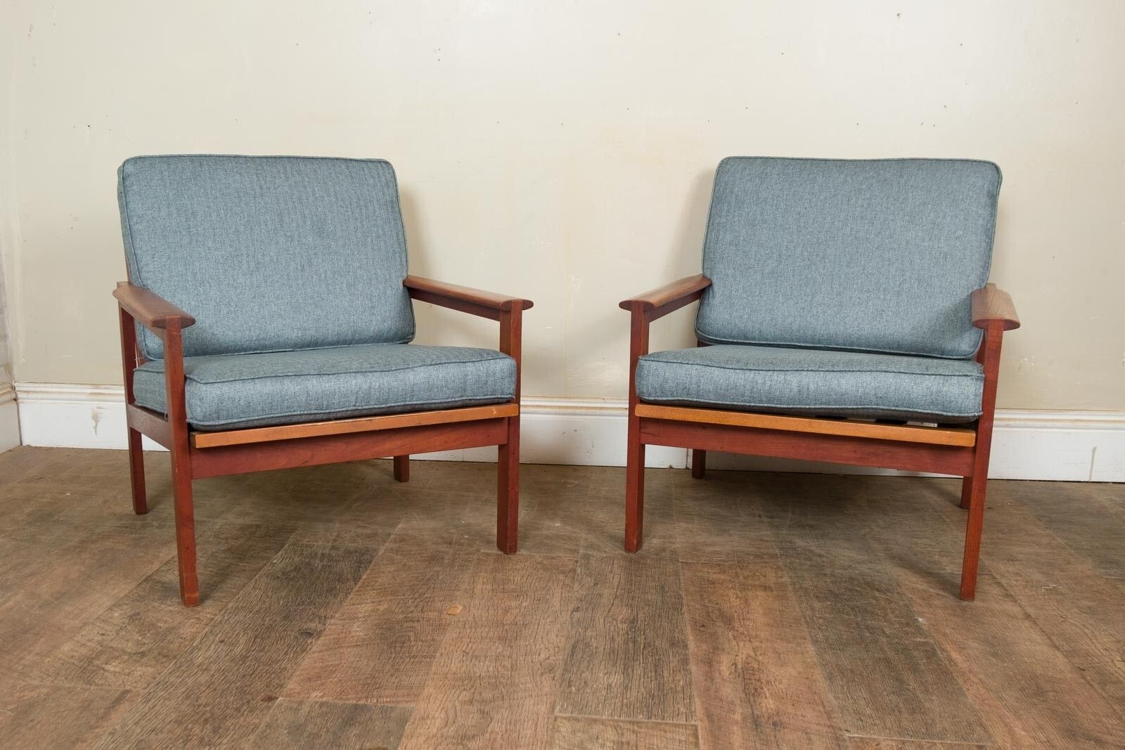 Vintagepair Of Danish Teak 'Capella' Lounge Chairs Armchairs By Illum Wikkelso photo for sale