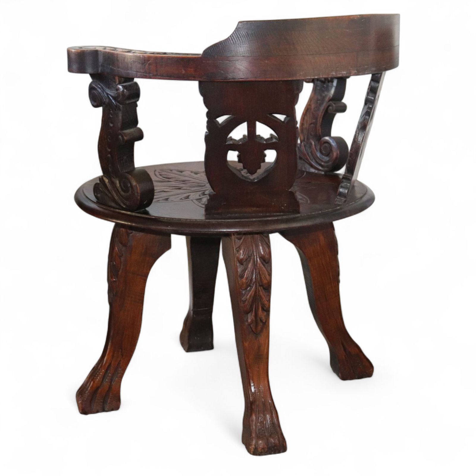 Antique Victorian Carved Oak Green Man Captians Swivel Office Chair photo vinterior