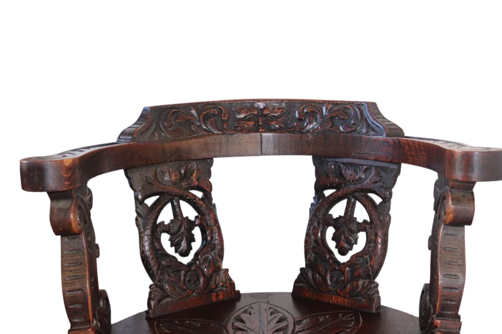 Furniture Antique Victorian Carved Oak Green Man Captians Swivel Office Chair photo