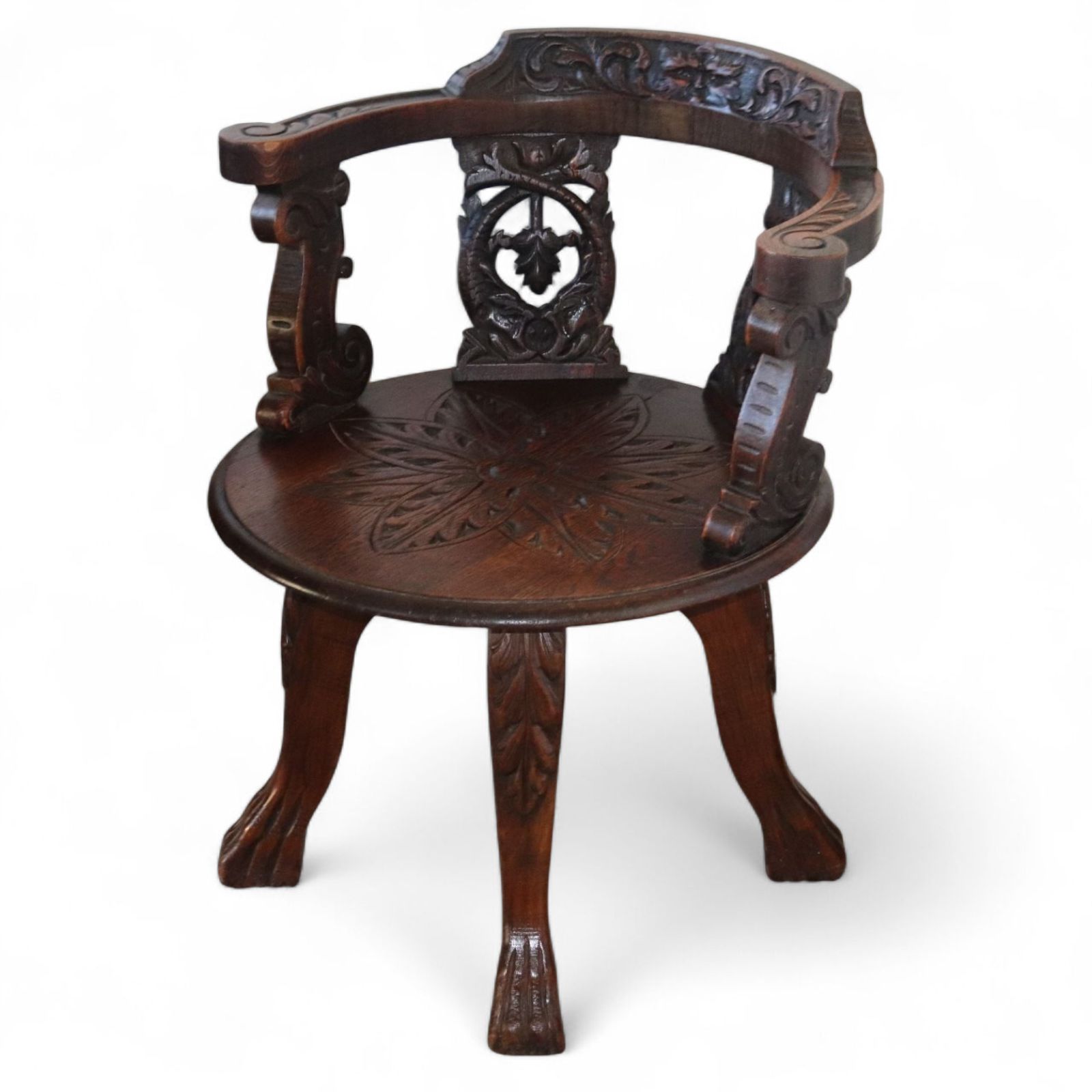 photo vinterior Antique Victorian Carved Oak Green Man Captians Swivel Office Chair