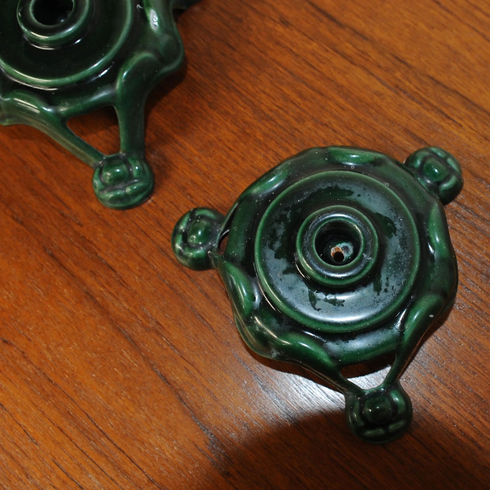 Pair Of Metal Candle Stick Holders In Green, 1970s photo 85.0
