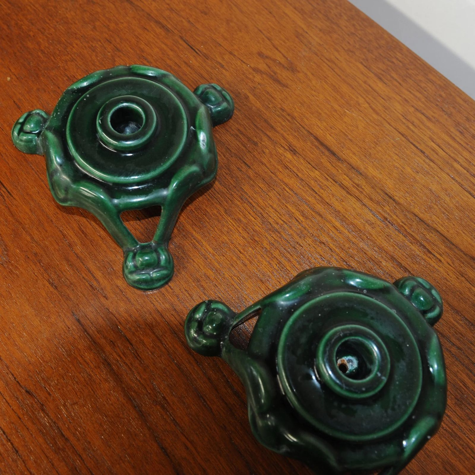 Pair Of Metal Candle Stick Holders In Green, 1970s photo vinterior