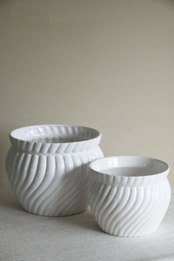 Pair Vintage White Jardiniere, Late 20th Century photo furniture