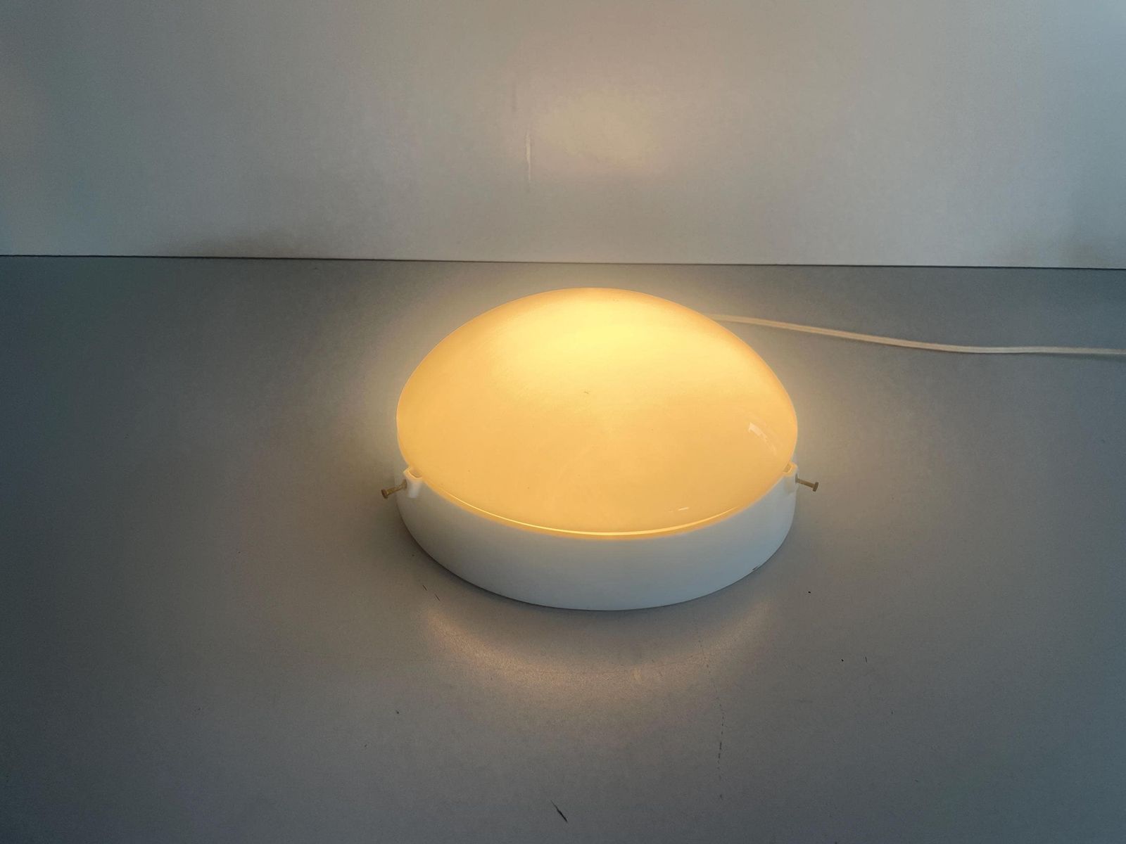Round Opaline Glass And White Porcelain Single Bathroom Flush Mount Light, 1950s, Italy photo for sale