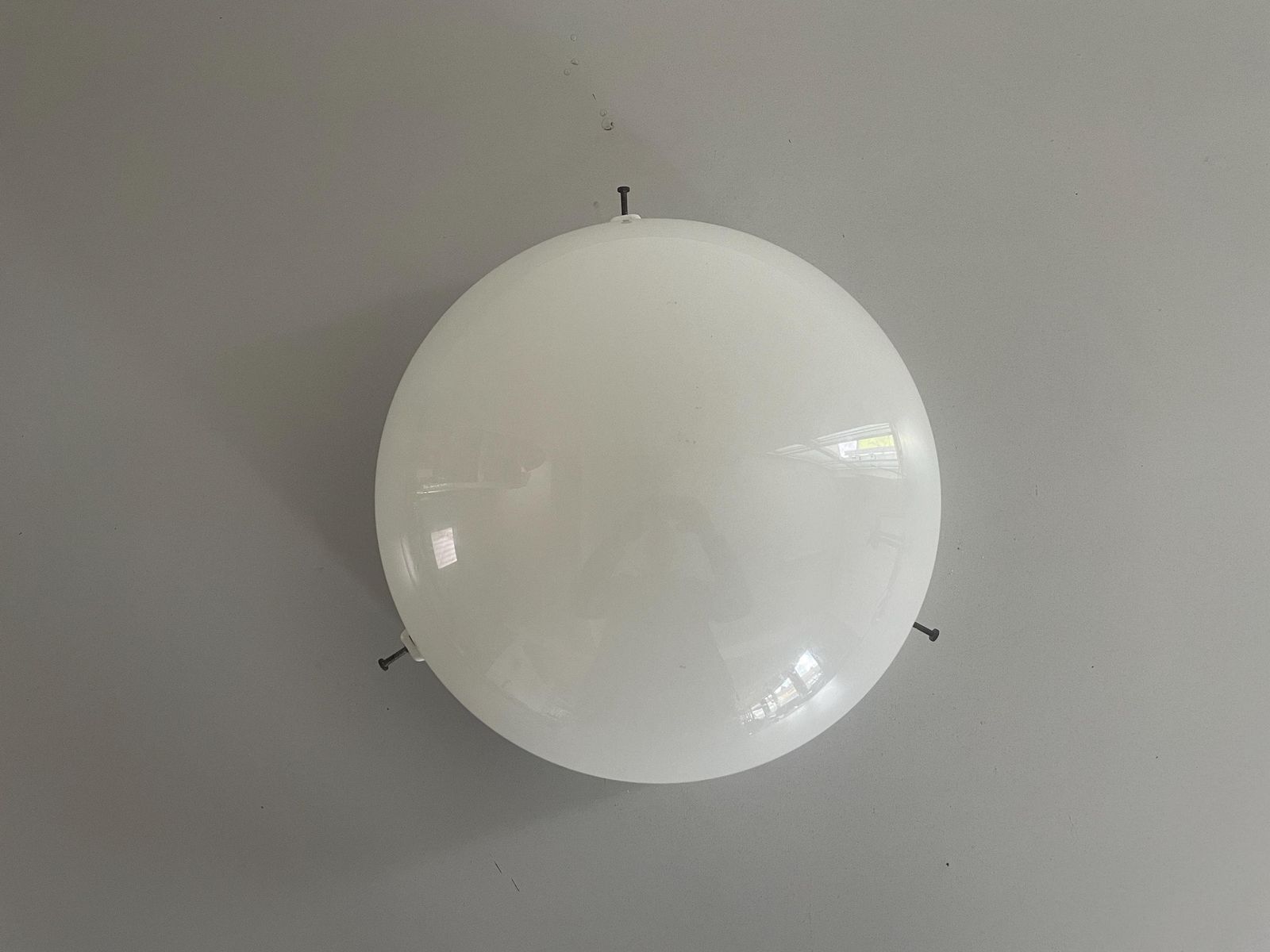 Round Opaline Glass And White Porcelain Single Bathroom Flush Mount Light, 1950s, Italy photo vinterior