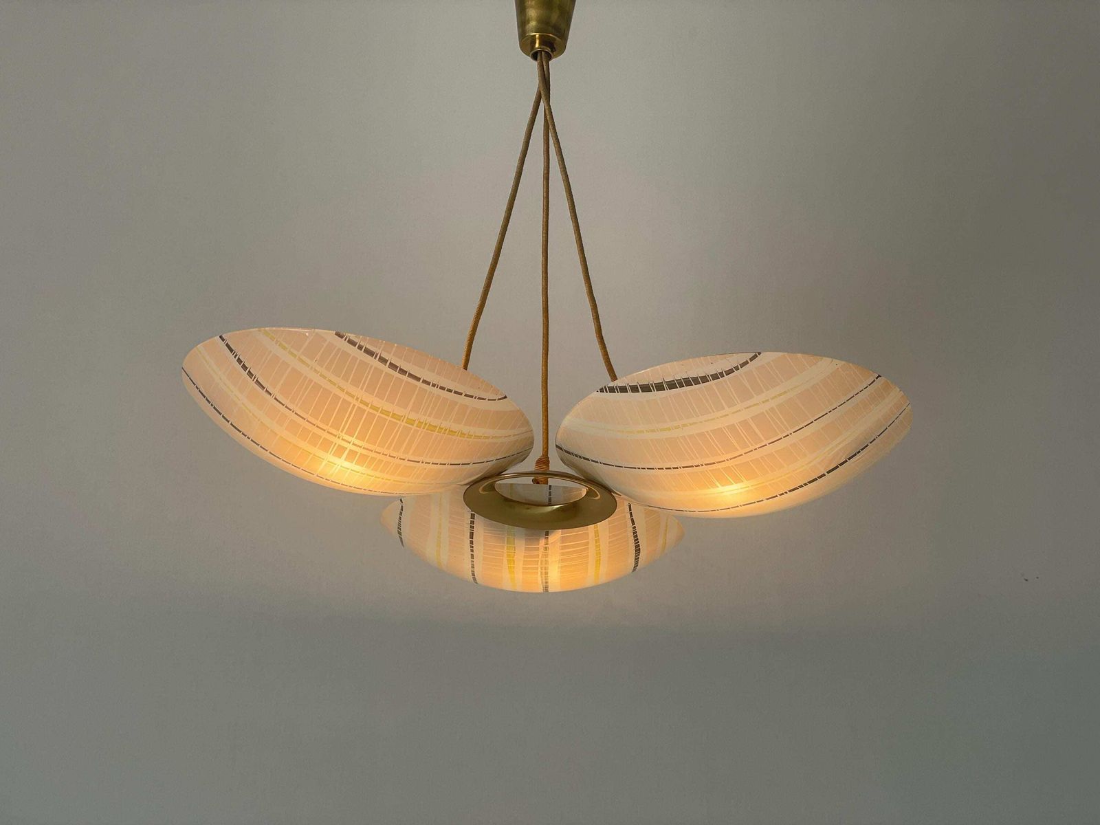 Mid Century Modern Triple Colorful Bowl Glass Ceiling Lamp, 1950s, Germany photo furniture