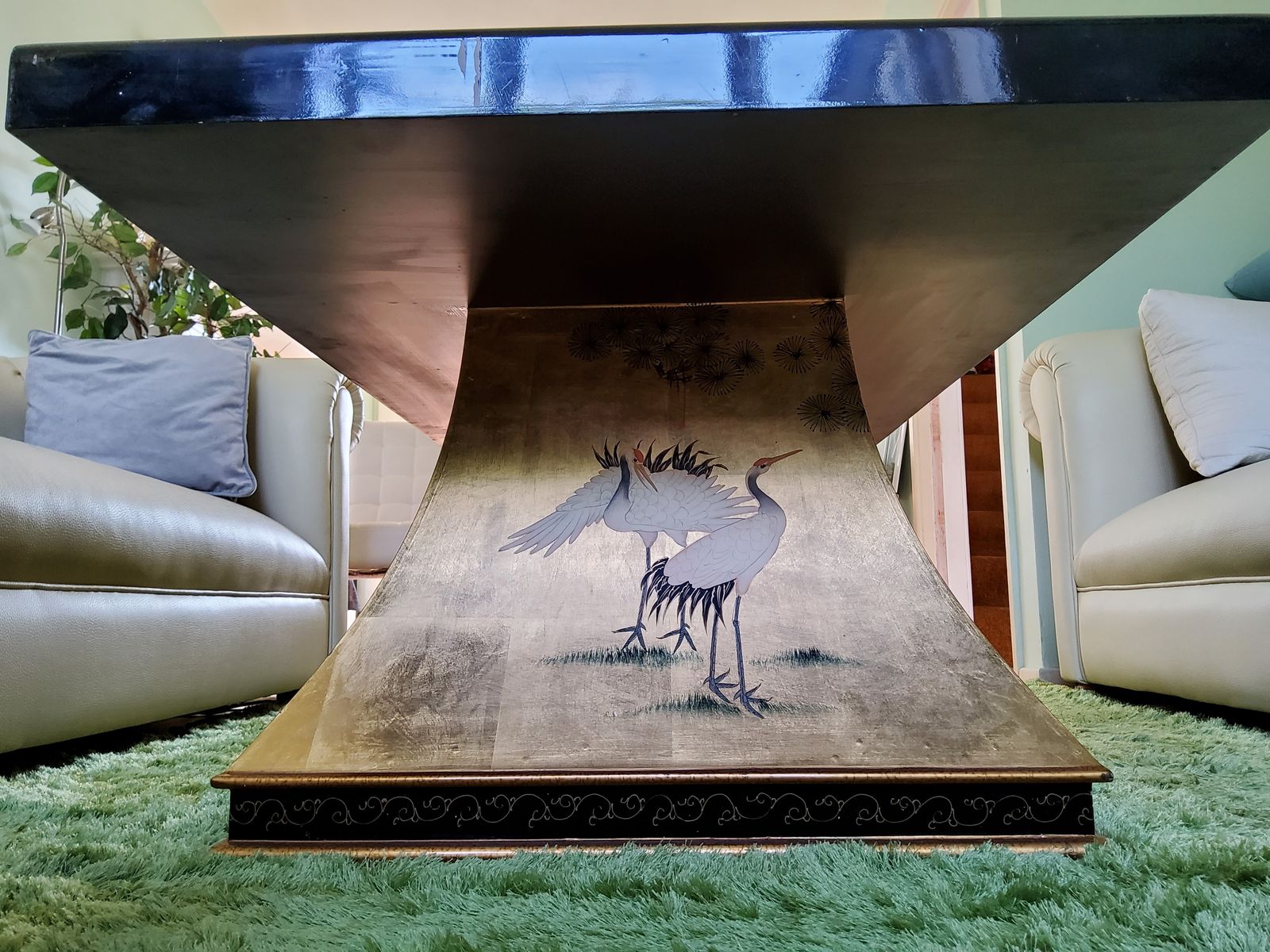 450.0 Chinoiserie Gold And Black Lacquered Table With Crane Motifs photo