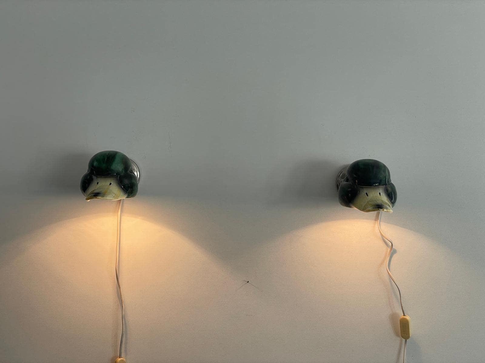 Porcelain Duck Head Shade Pair Of Sconces By Gamla Stan's Lamp Factory, 1970s, Sweden photo Lighting