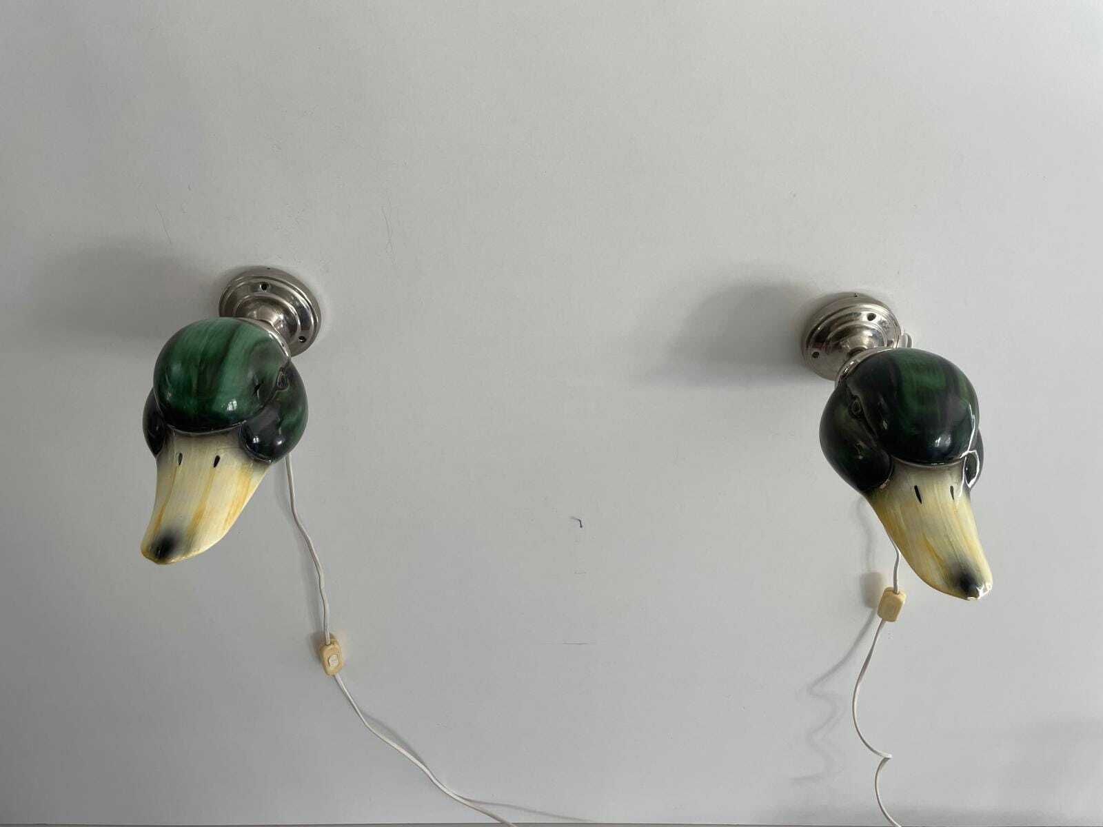 Porcelain Duck Head Shade Pair Of Sconces By Gamla Stan's Lamp Factory, 1970s, Sweden photo 1883.0