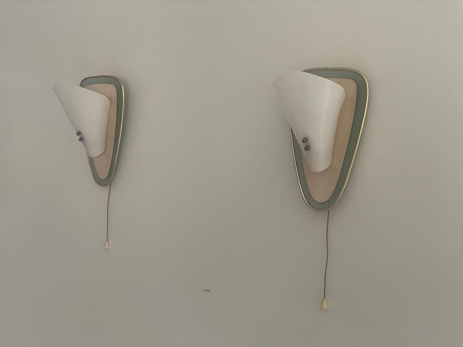 Mid Century Plexiglass And Green/Gold Metal Pair Of Sconces, 1950s, Germany