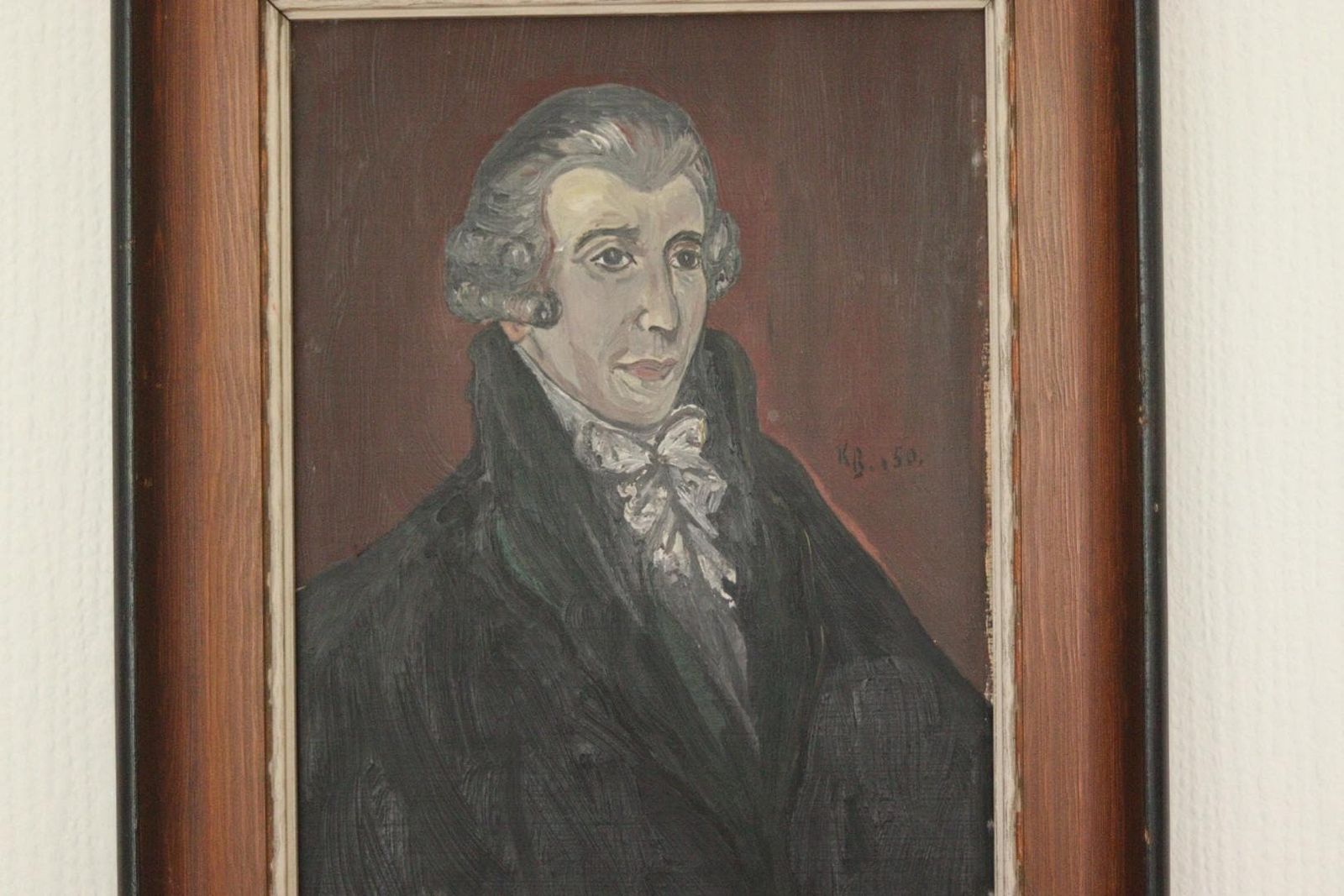photo furniture Original Mid Century Swedish Vintage On Panel Painting  “Portrait Of Joseph Haydn” By Kb, 1950 – Framed & Signed  27 X 34 Cm (10.6" X 13.4")
