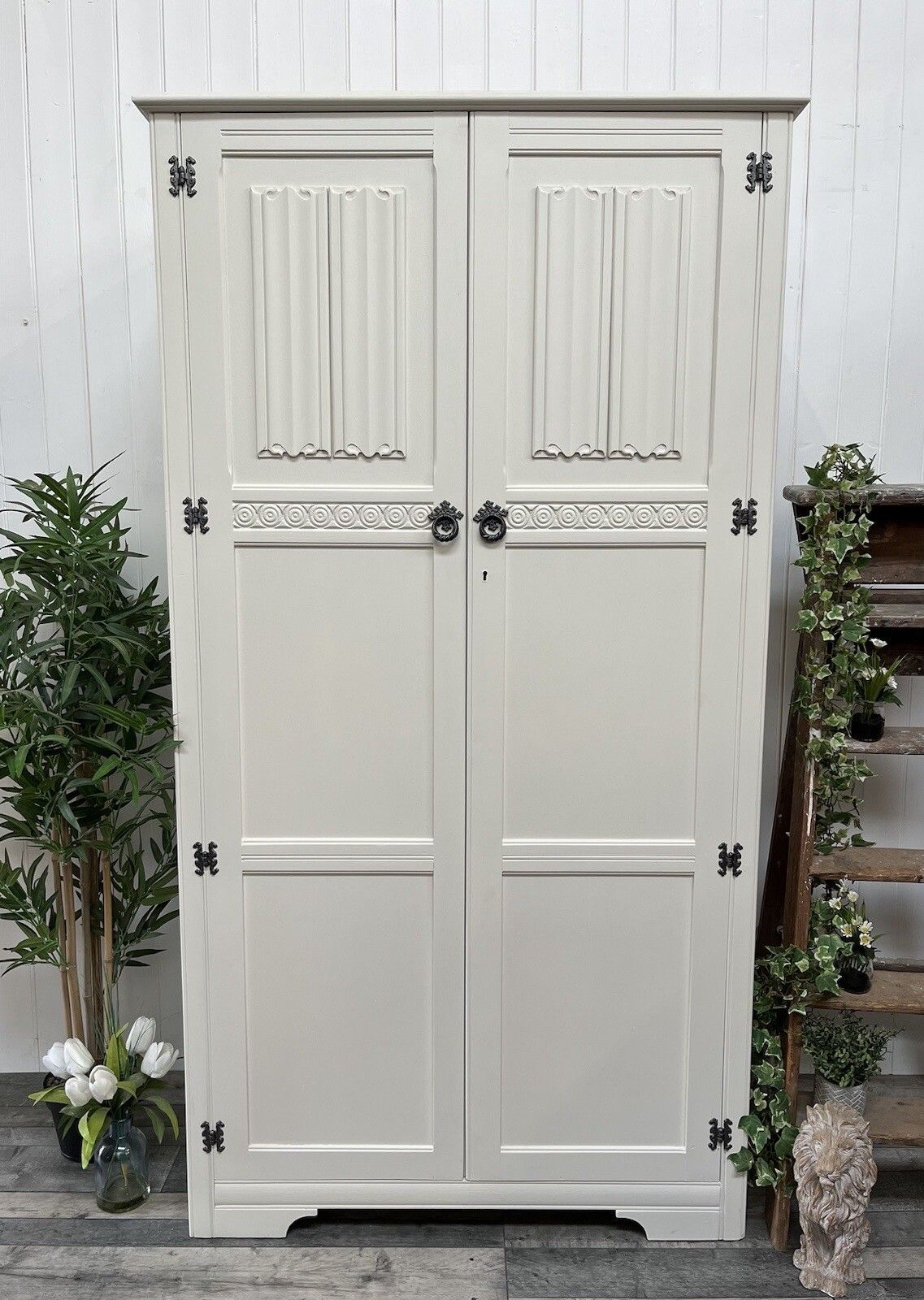795.0 Antique Vintage Carved Double Hallrobe/Wardrobe Ready To Be Upcycled photo