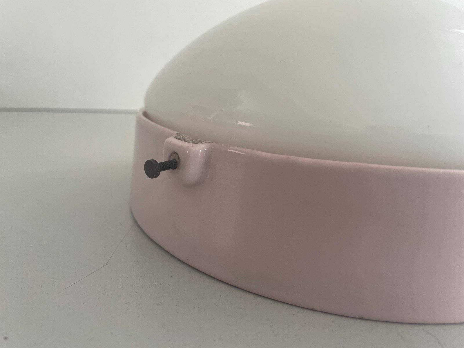 Round Opaline Glass And Pink Porcelain Single Bathroom Flush Mount Light, 1950s, Italy photo buy