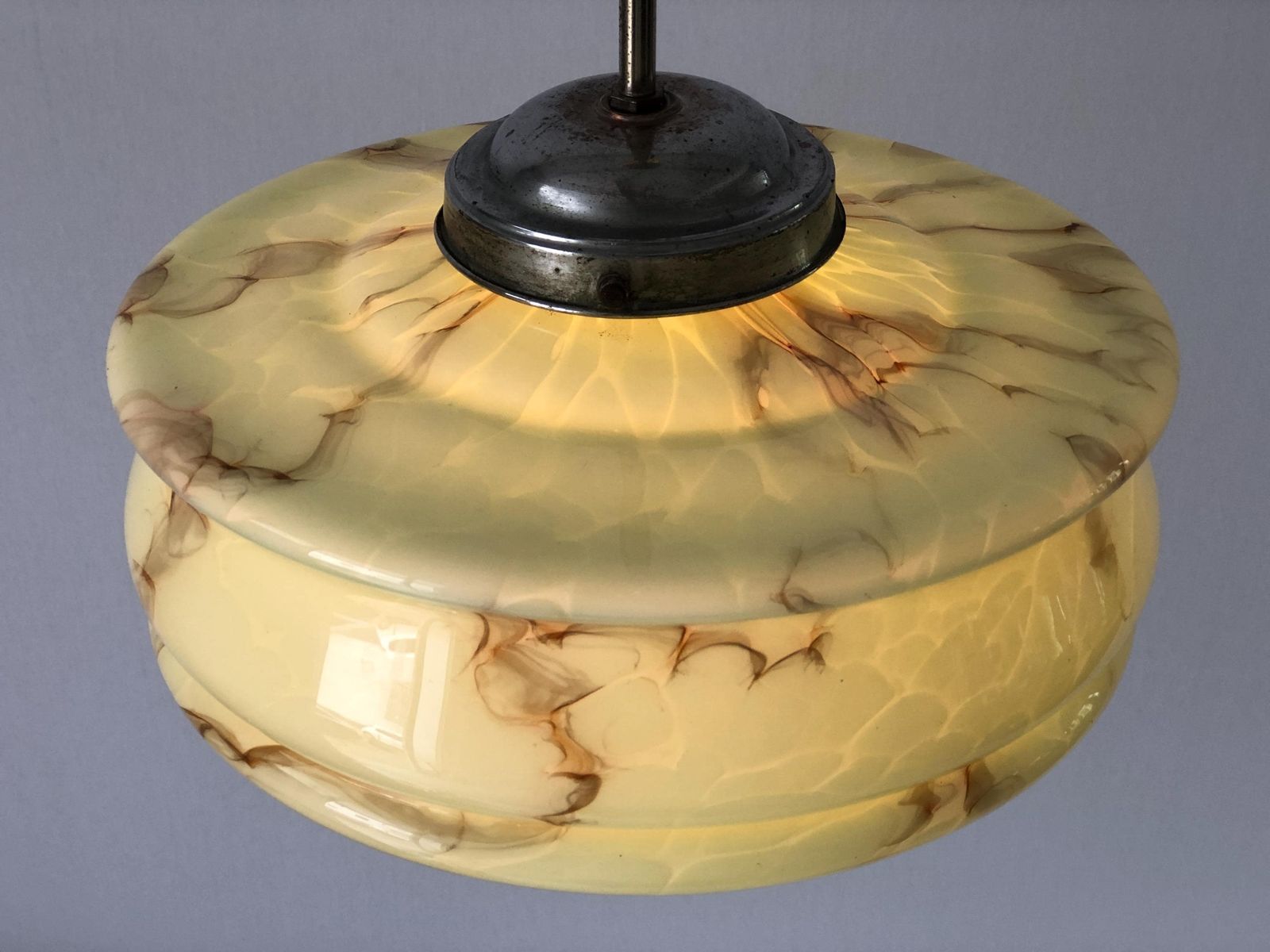 Art Deco Green Glass Ceiling Lamp By Veb Leuchten, 1940s, Germany photo buy