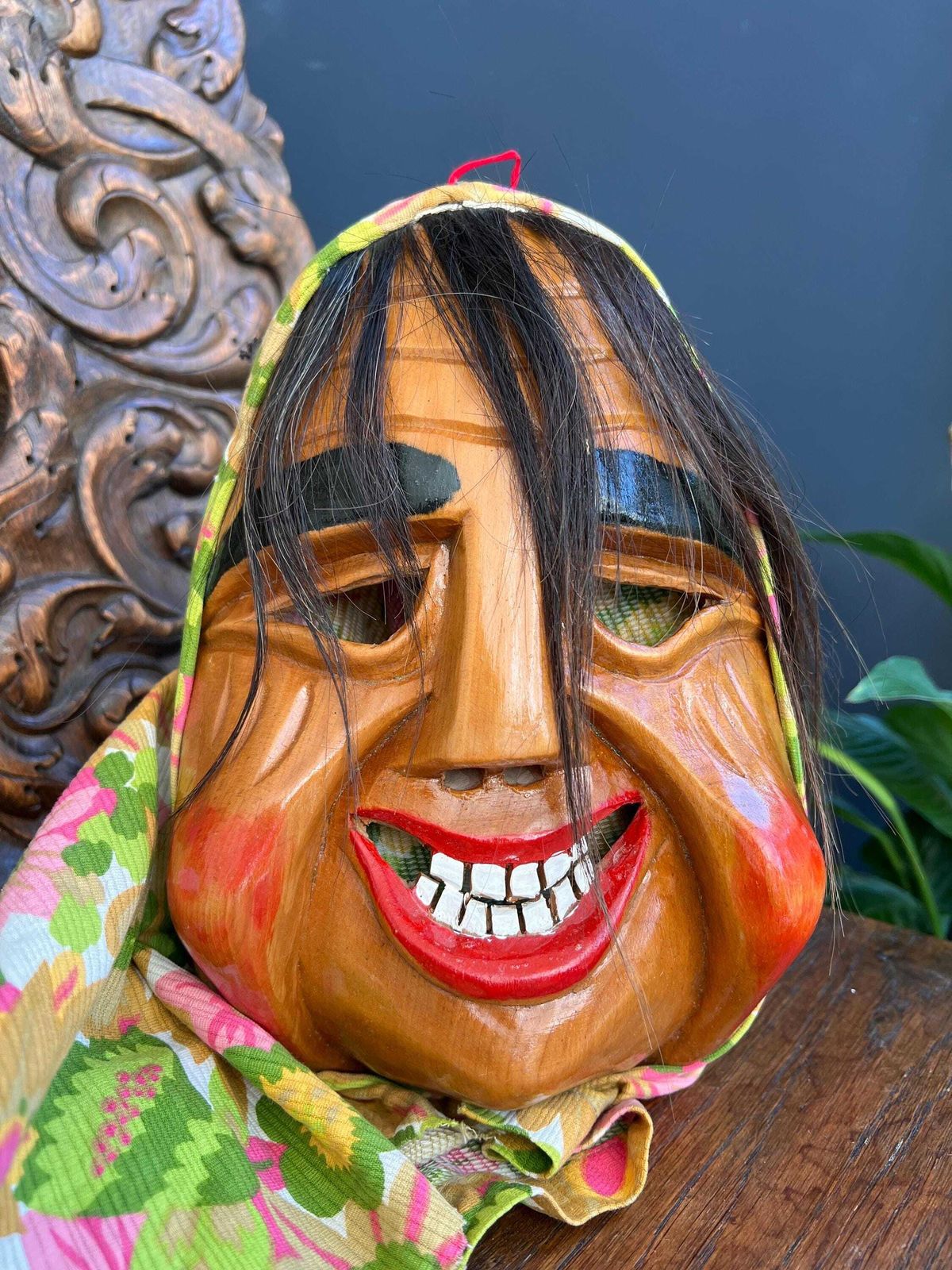 Traditional Flums Carnival Mask: Swiss Wood Wall Decor, 1987 photo furniture