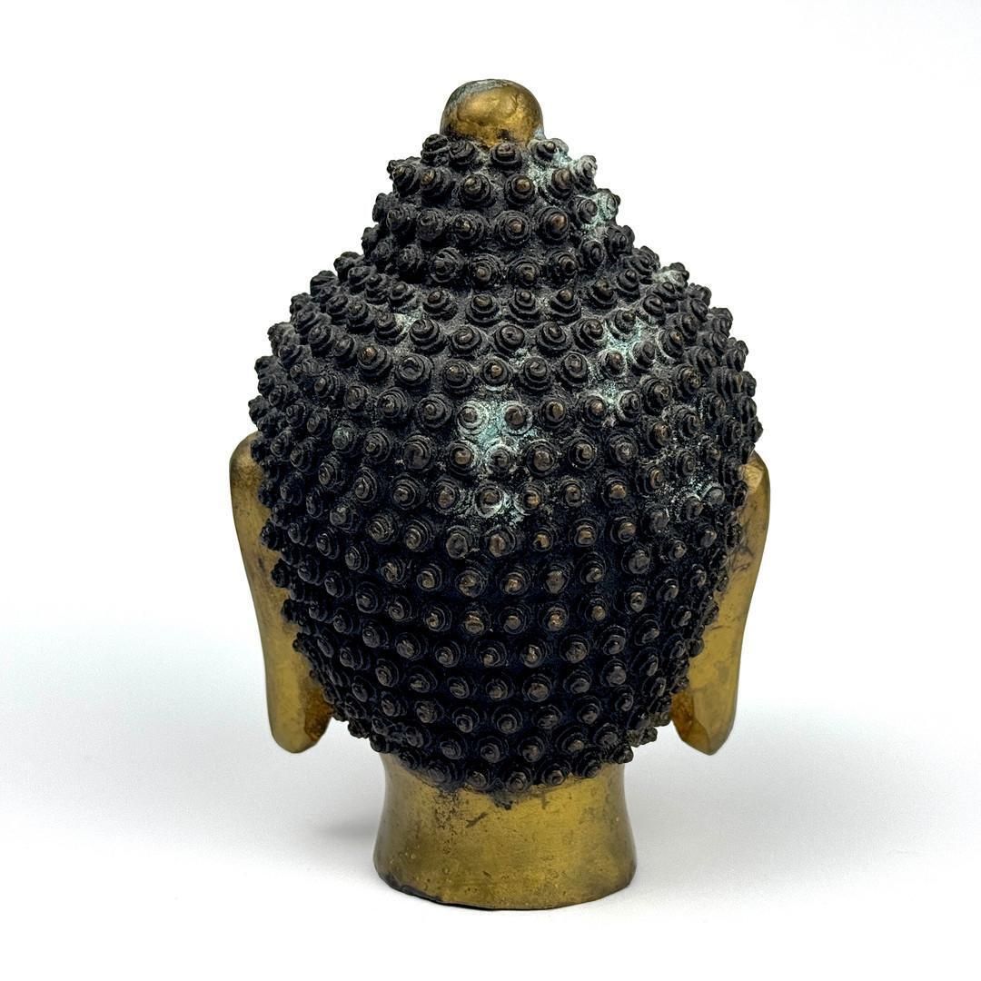 Antique Gilt Bronze Buddha Head Asian Sculpture, Home Decorative Spiritual Art photo for sale