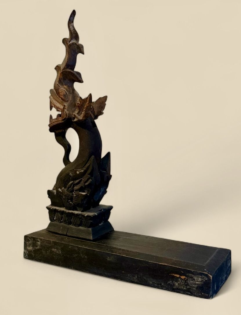 Antique Wood Carving From South East Asia Of A Naga On Stand photo furniture