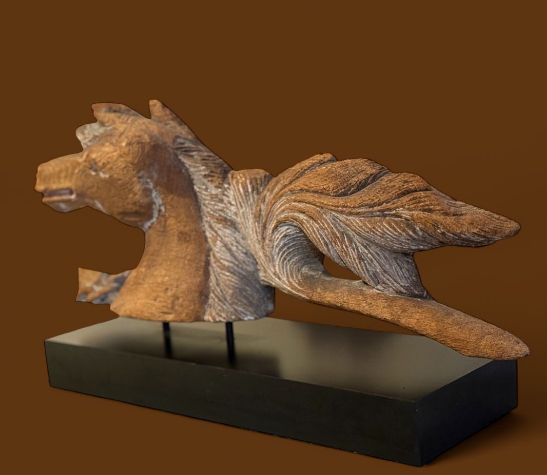 Vintage Hand Carving Of A Horse From South East Asia On Stand photo Art