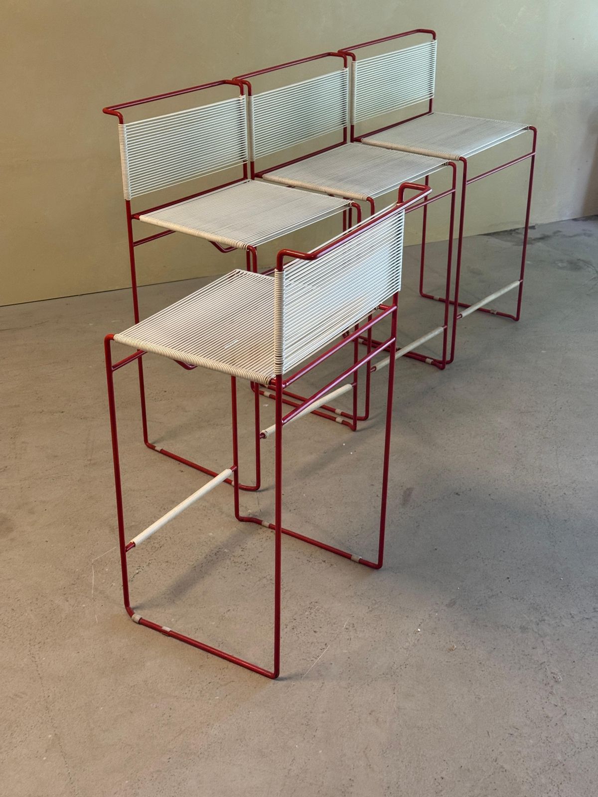Set Of 4 Red Bar Stools By Giandomenico Belotti For Fly Line, 1970’s photo Furniture