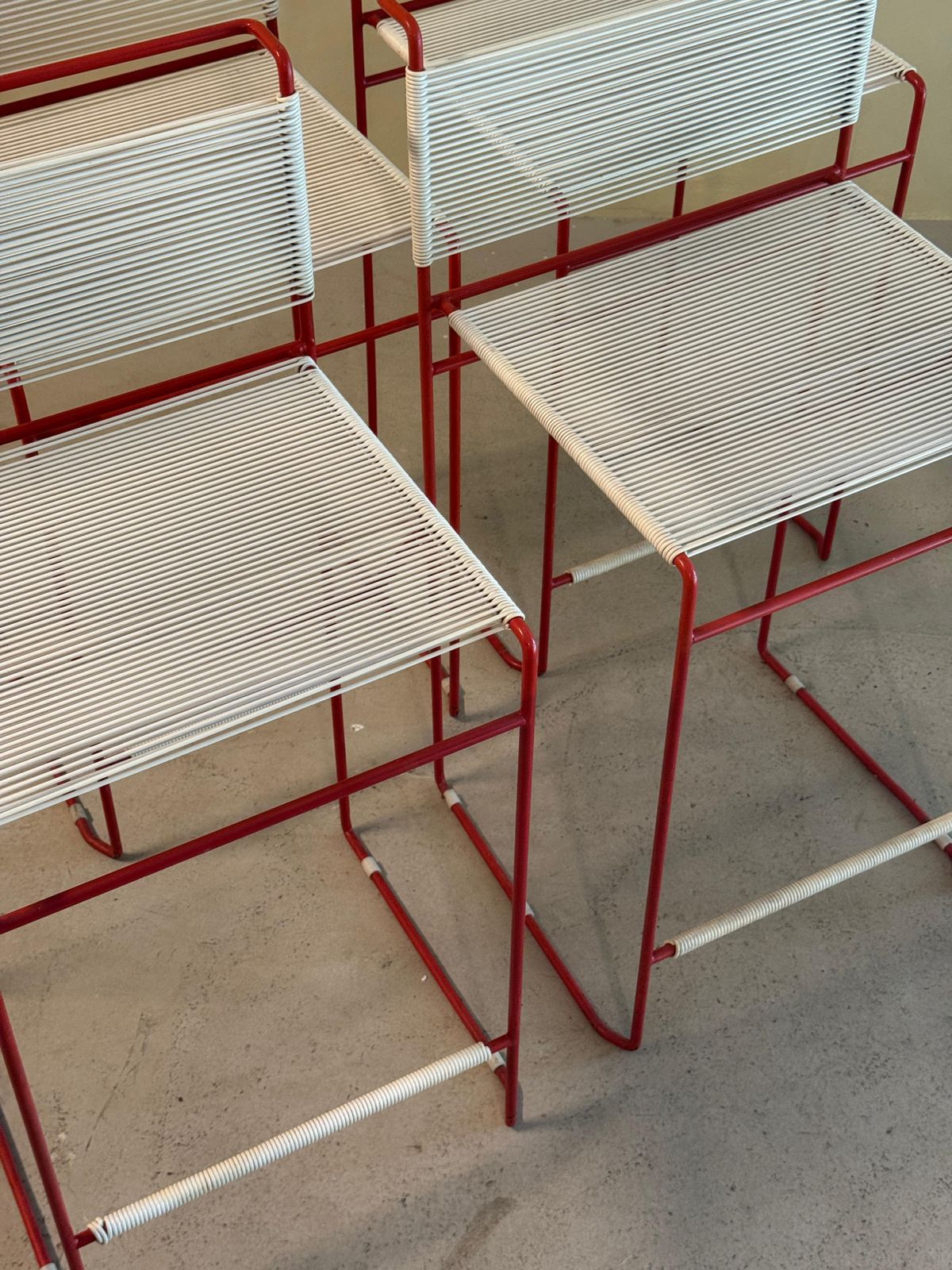 Set Of 4 Red Bar Stools By Giandomenico Belotti For Fly Line, 1970’s photo vintage