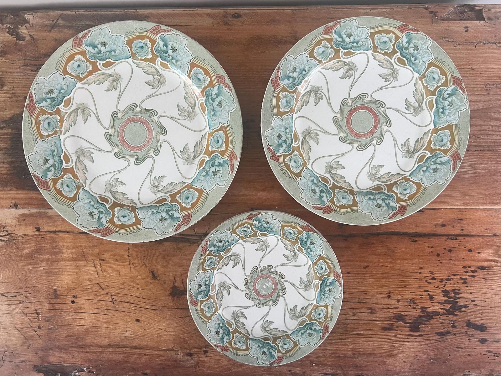 Antique F. Winkle & Co Art Nouveau Plate Set | Rare Ceramic China Dinner Plates And Dessert Plates Six Pieces, Circa 1900s |