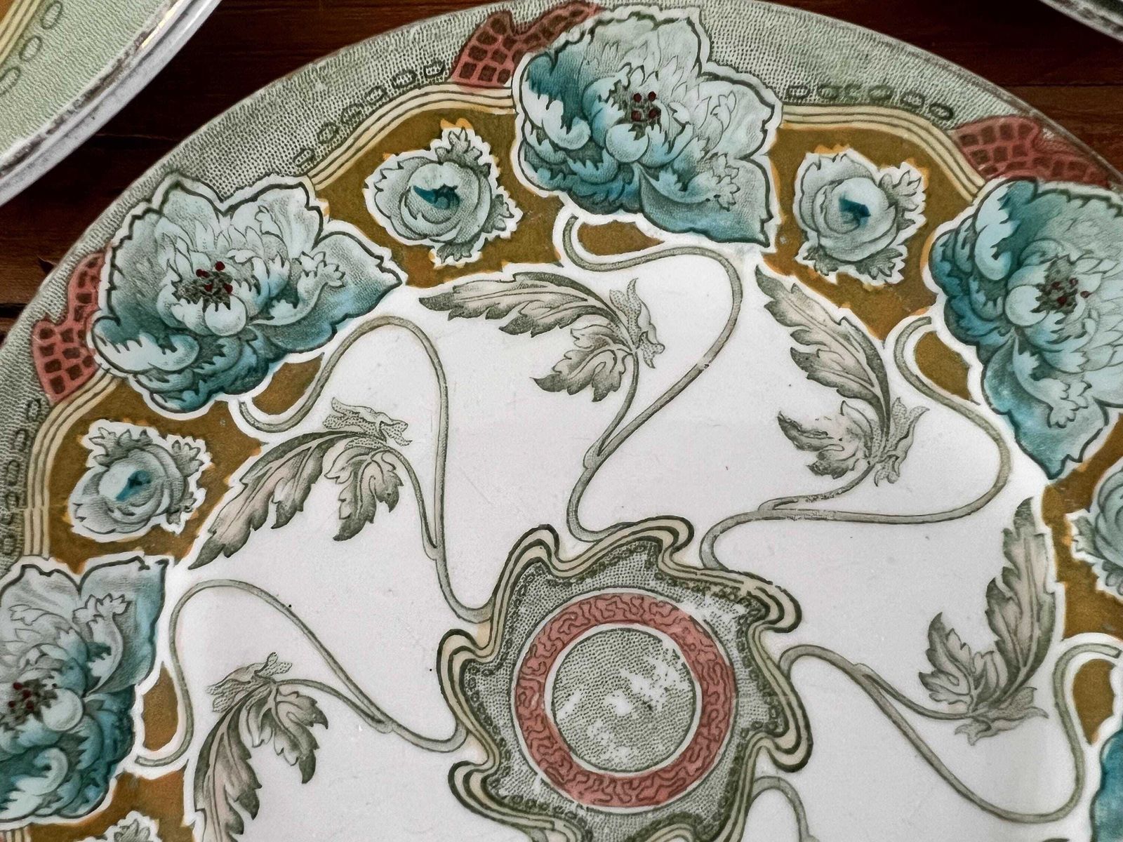 Antique F. Winkle & Co Art Nouveau Plate Set | Rare Ceramic China Dinner Plates And Dessert Plates Six Pieces, Circa 1900s | photo vinterior