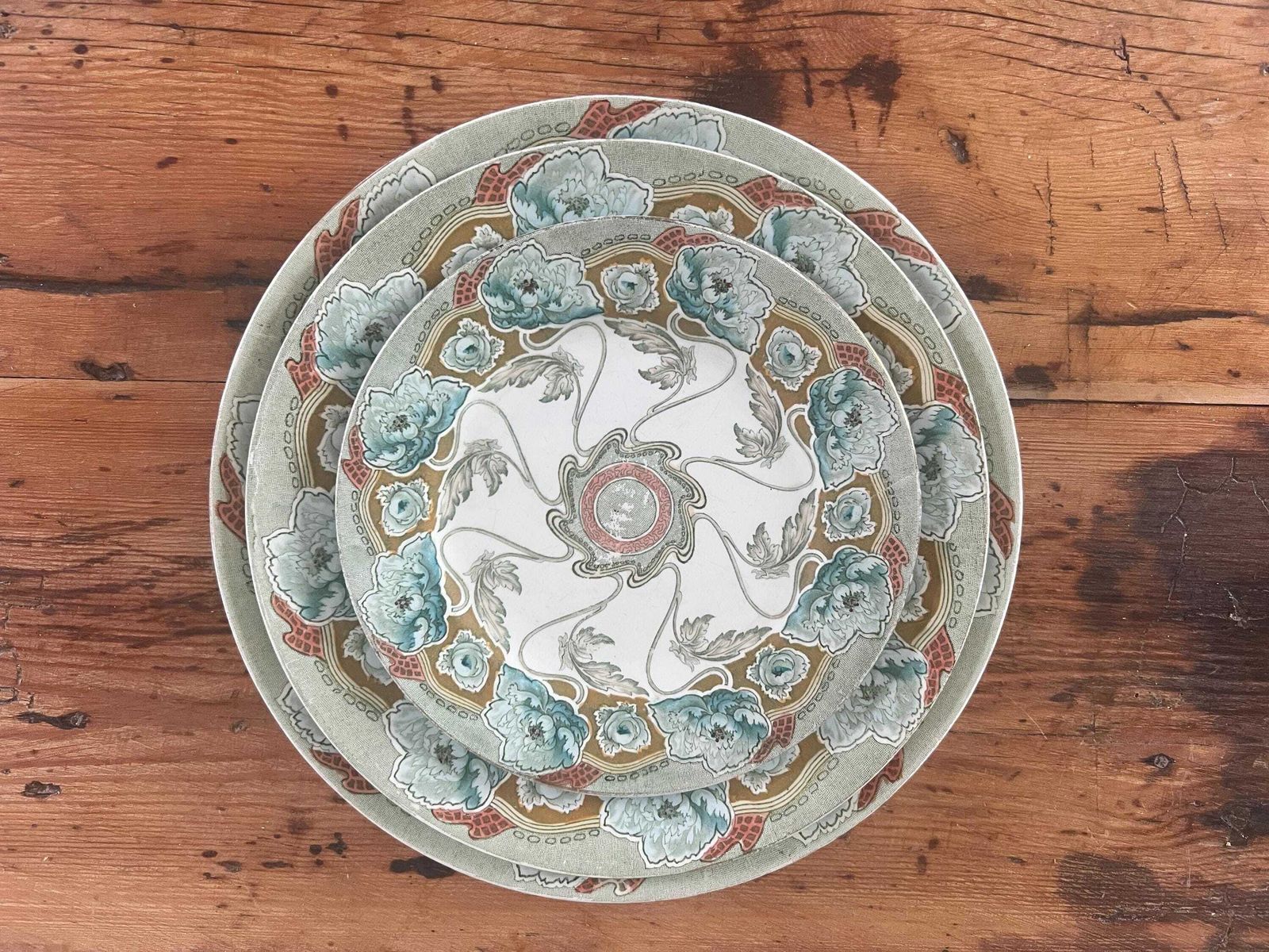 photo for sale Antique F. Winkle & Co Art Nouveau Plate Set | Rare Ceramic China Dinner Plates And Dessert Plates Six Pieces, Circa 1900s |
