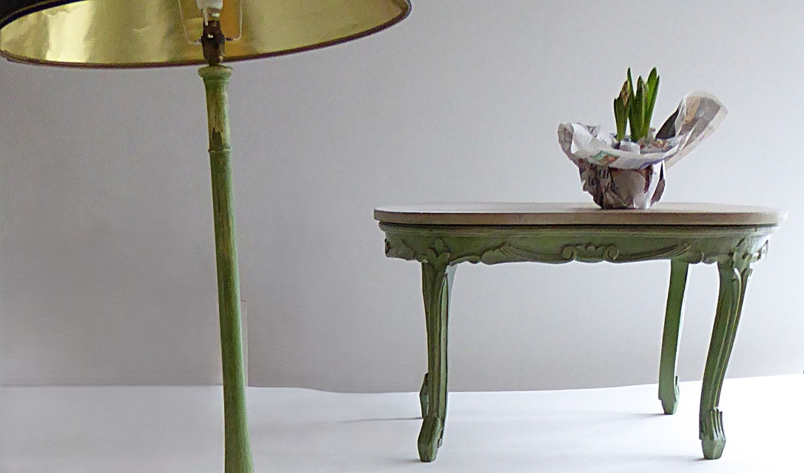 Ornate Vintage Paintead Green Multi Function Solid Mahogany Top  Coffee Table