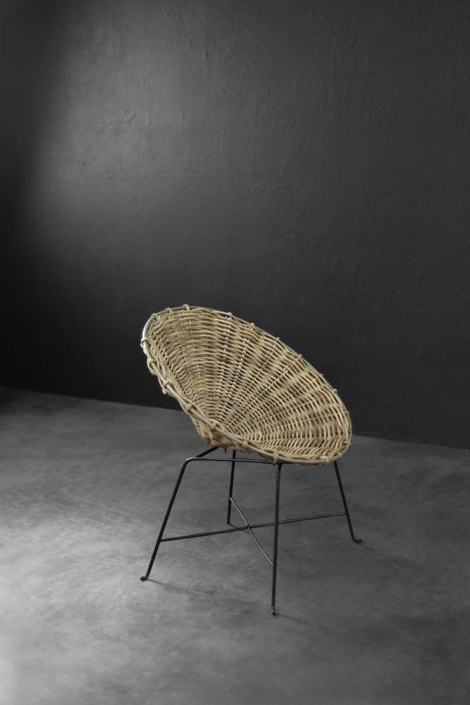Mid Century Modern Round Woven Bamboo Armchair, Germany, 1960s