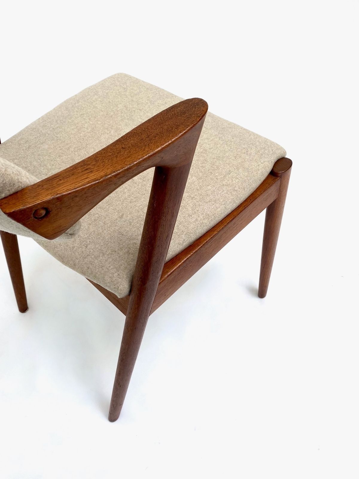 Danish Kai Kristiansen Model 42 For Shous Møbelfabrik Teak And Cream Wool Dining Desk Chair Mid Century 1960s photo for sale