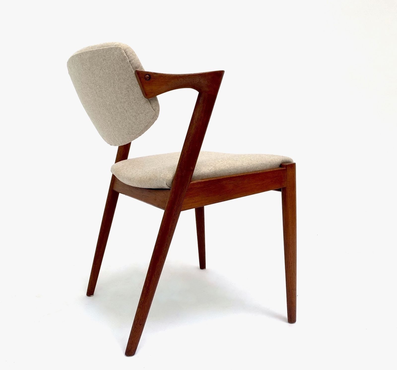 Danish Kai Kristiansen Model 42 For Shous Møbelfabrik Teak And Cream Wool Dining Desk Chair Mid Century 1960s photo vinterior