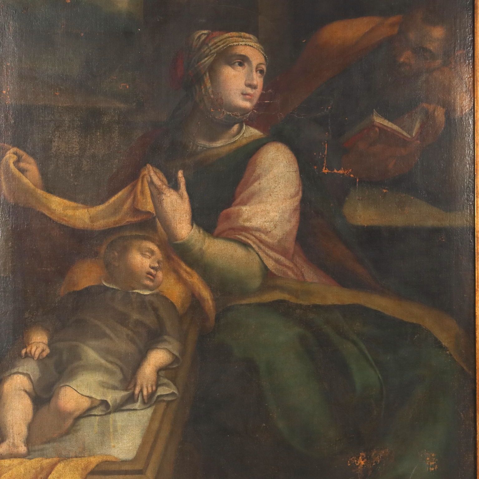 The Holy Family Antique Painting Oil On Canvas Northern Europe photo for sale