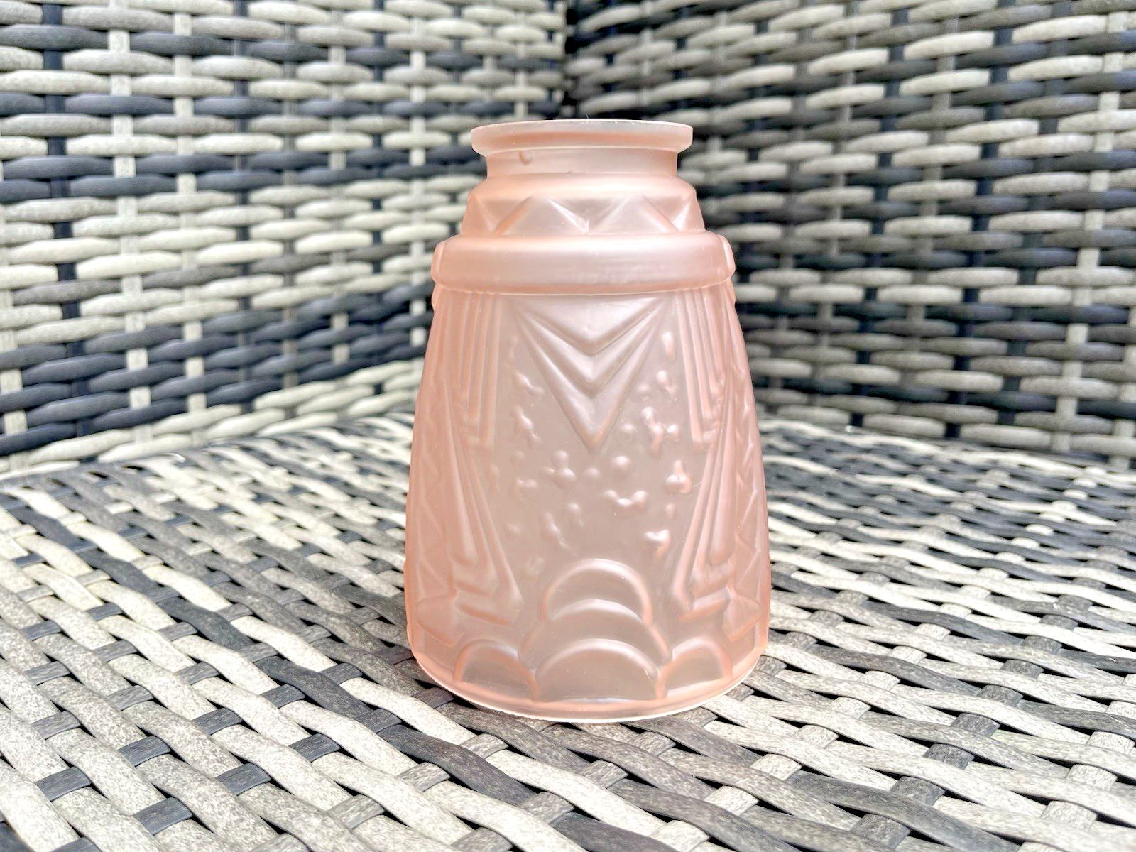 165.0 Superb French Satin Pink Art Deco Frosted Glass Light Ceiling Lamp Shade Muller Freres Luneville photo