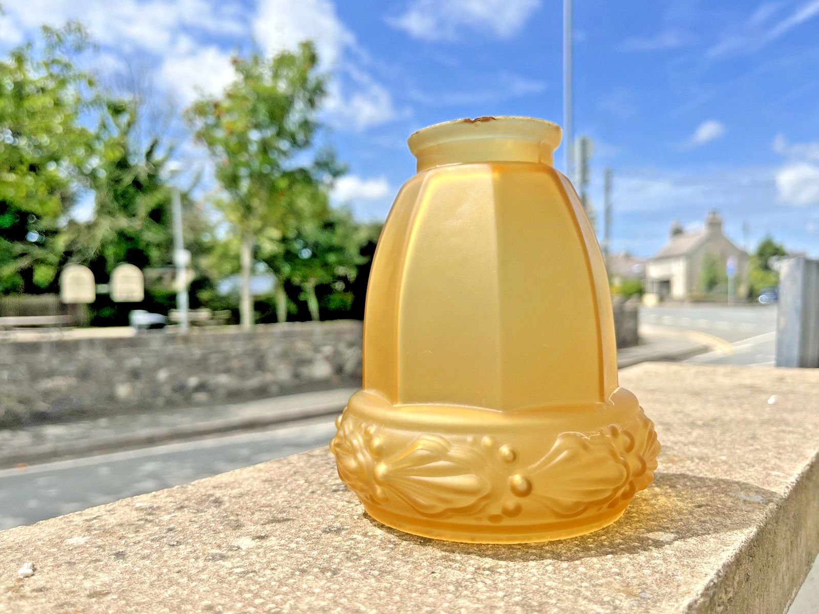 Antique Art Deco 20's French Satin Amber Frosted Glass Light Ceiling Lamp Shade photo furniture