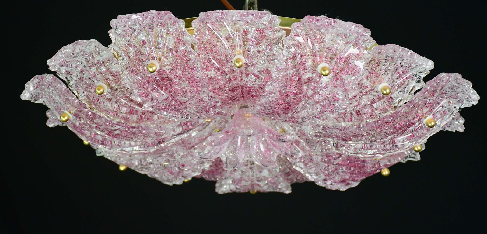 photo vinterior Lovely Pink Murano Glass Leave Ceiling Light Or Chandelier, 1980