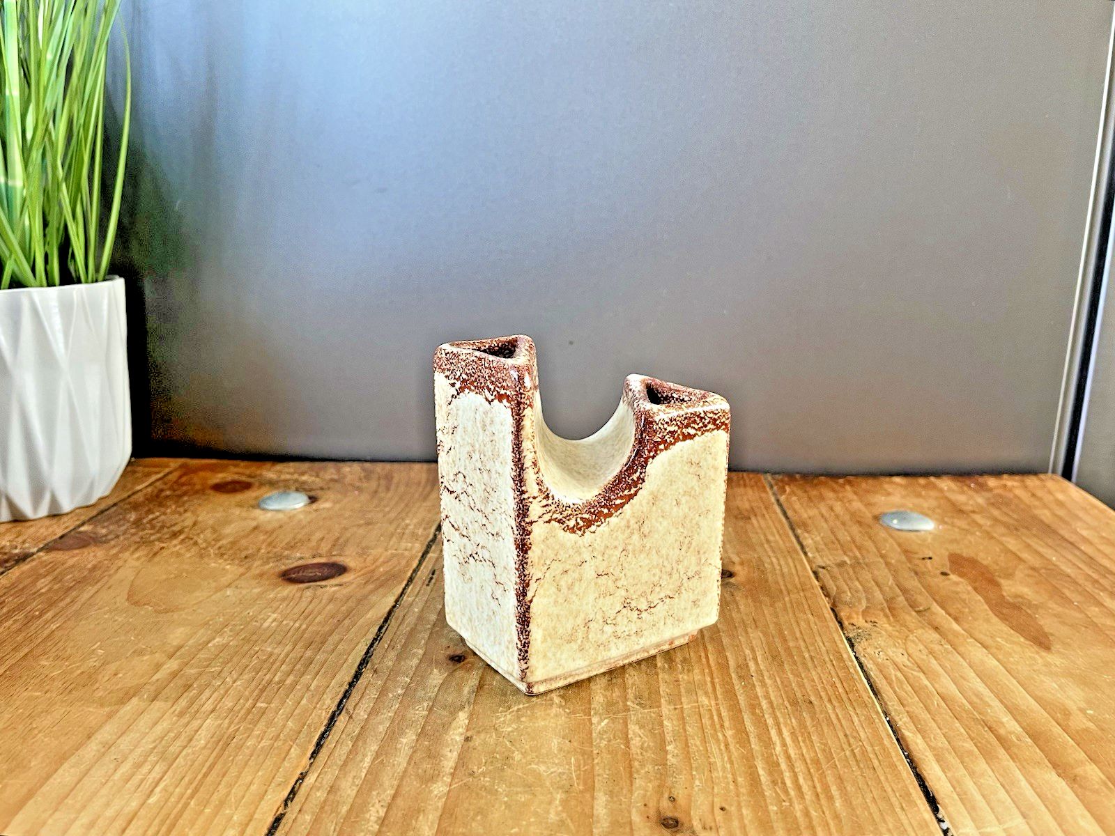Mid Century Modern Bertoncello Screziato Havana Italian Pottery Sculptural Vase