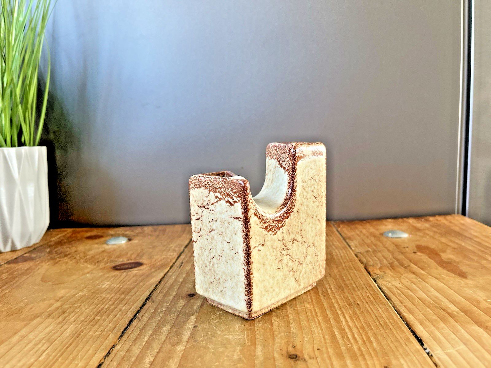 photo furniture Mid Century Modern Bertoncello Screziato Havana Italian Pottery Sculptural Vase