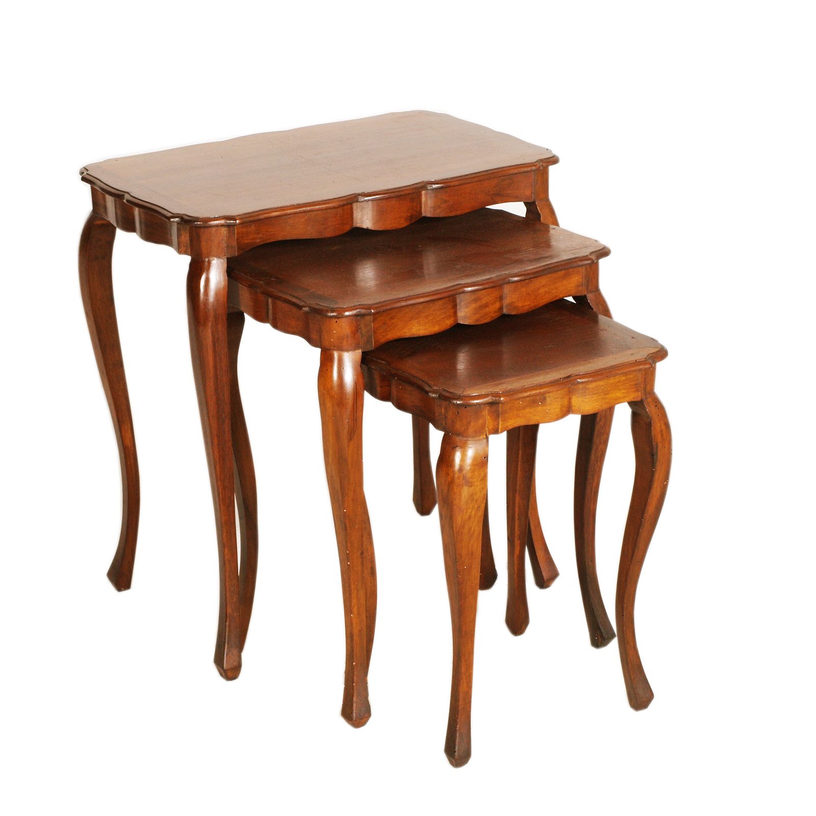 Early 1930 Refined Three Louis XV Nesting Tables, French, Walnut, Wax Polished