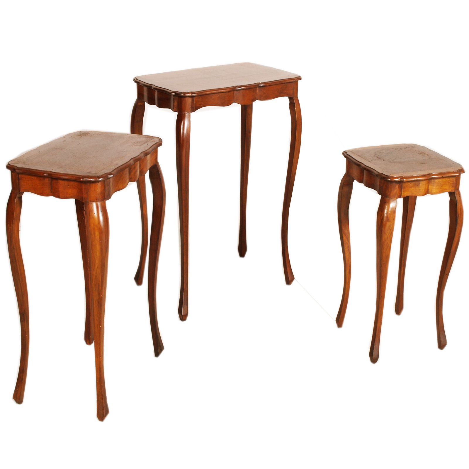 Early 1930 Refined Three Louis XV Nesting Tables, French, Walnut, Wax Polished photo Furniture