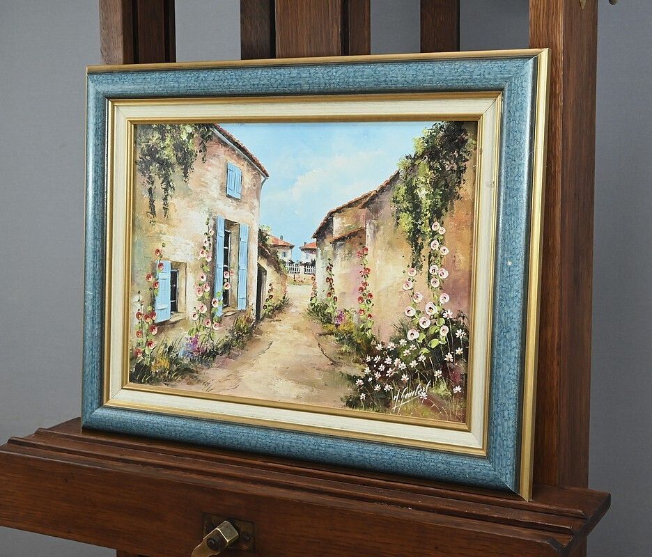 Painting “The Blue Shutters” Signed J. Gaubert – 2nd Part 20th Century photo Art