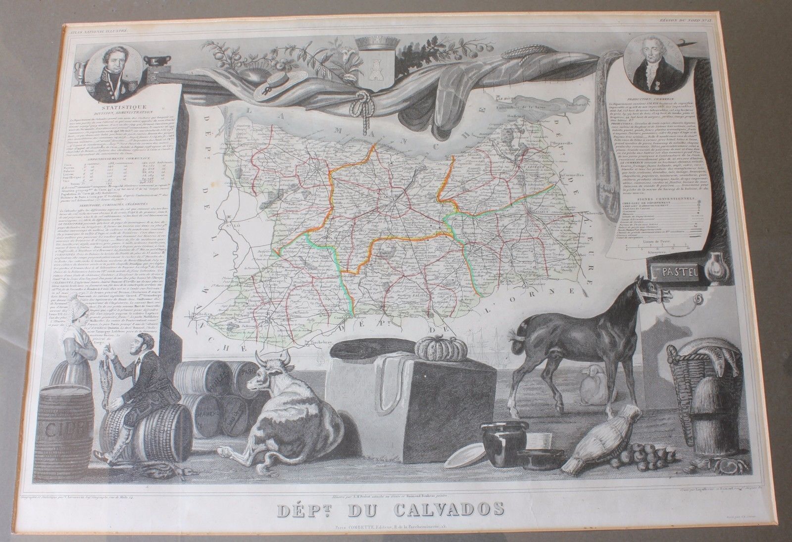 French Map Of Dept Du Calvados France. Atlas National Illustre C1854. photo furniture