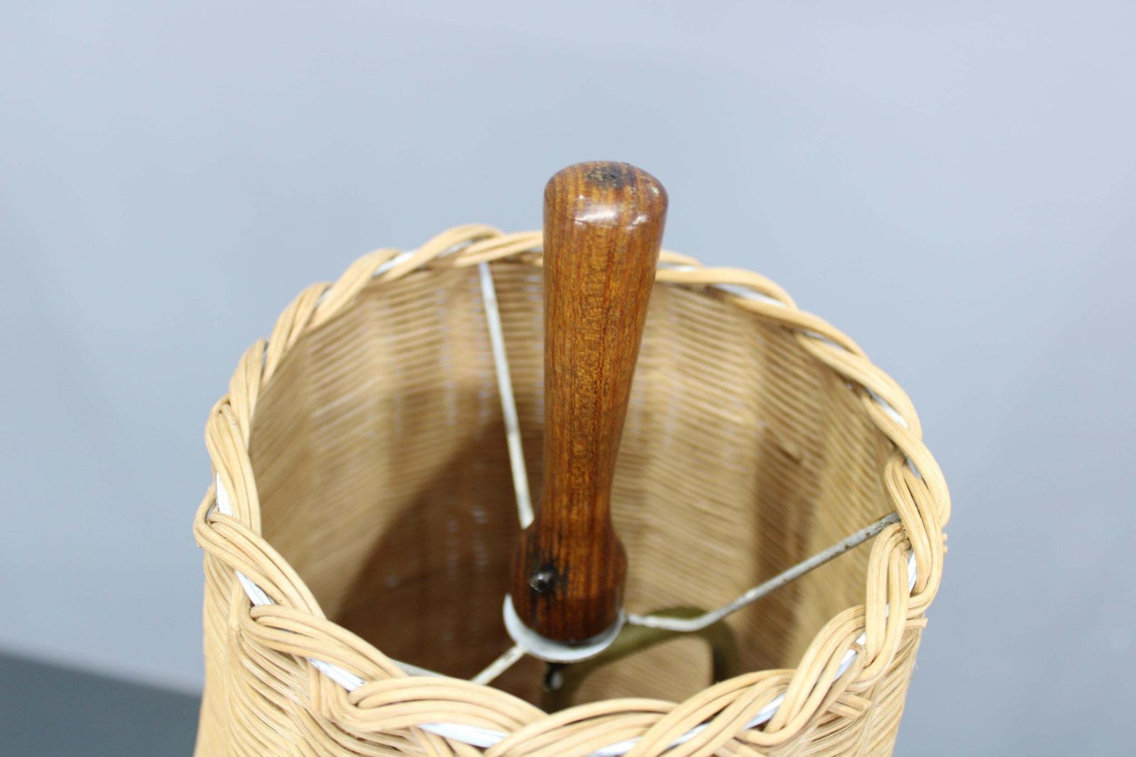 1960s Parker Knoll Wooden Table Lamp With Wicker Shade, Britain photo buy