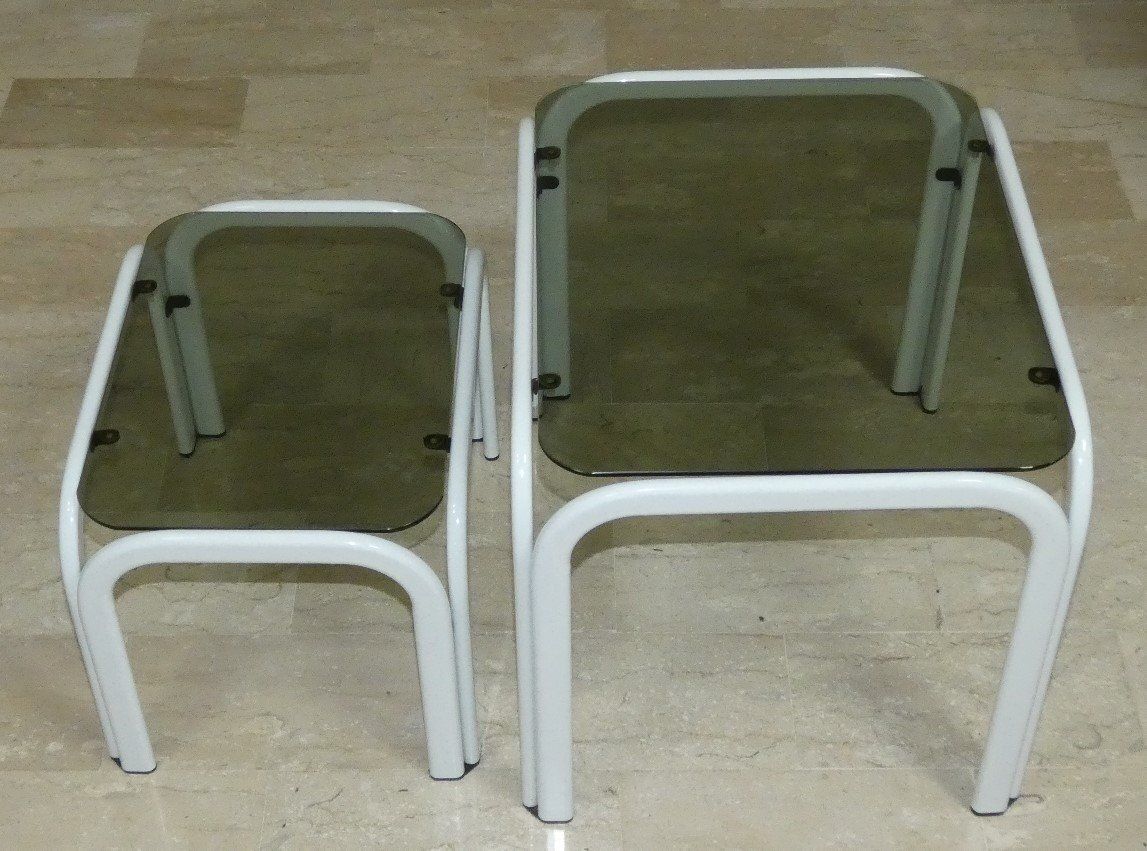 Vintage Metal And Glass Coffee Tables From Ikea, 1980s, Set Of 3 photo vinterior