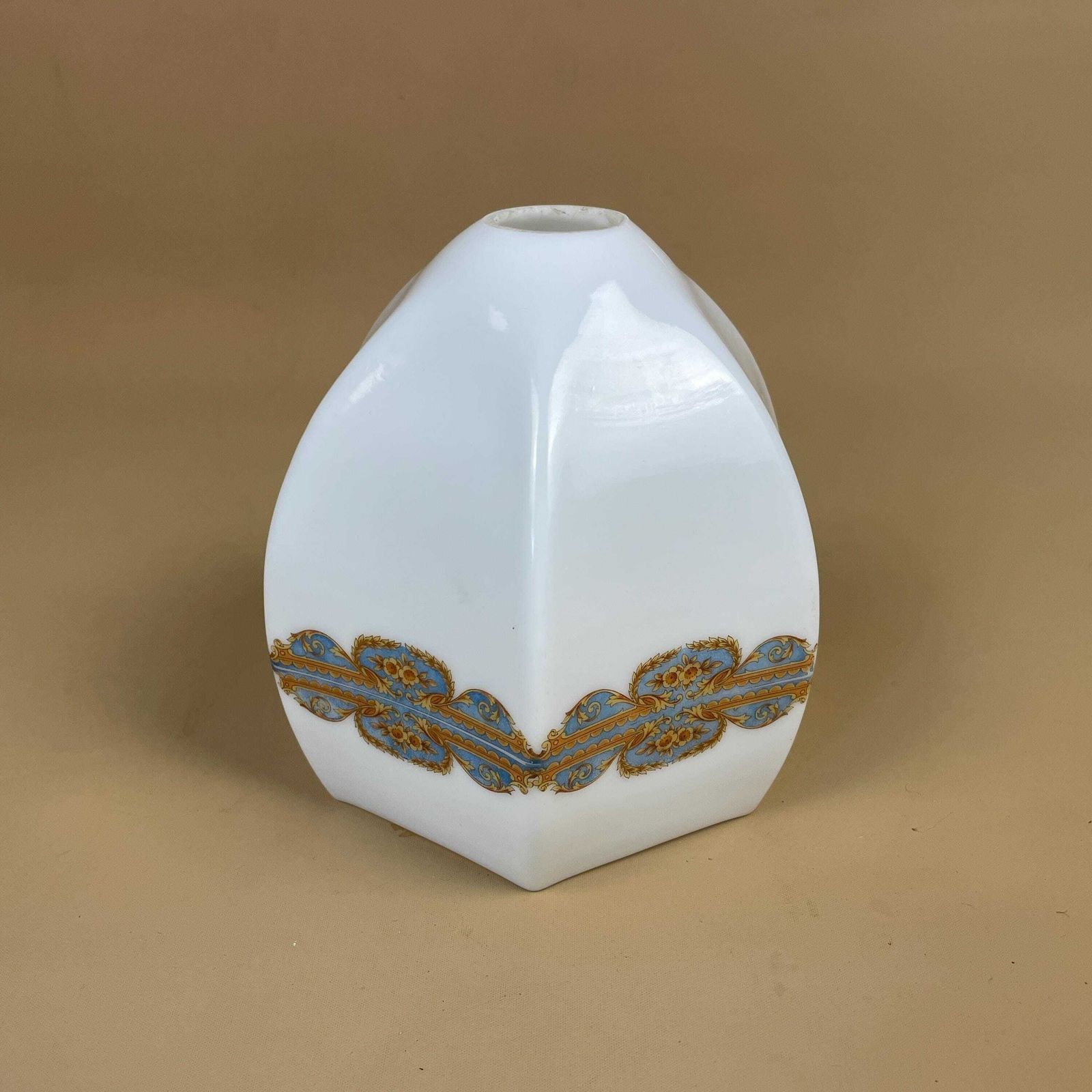 Vintage Glass Ceiling Light Shade White Pendant Stain Glass Tiffany Style Art Deco Blue Patterned Band Ribbon Lampshade Antique Lamp photo furniture