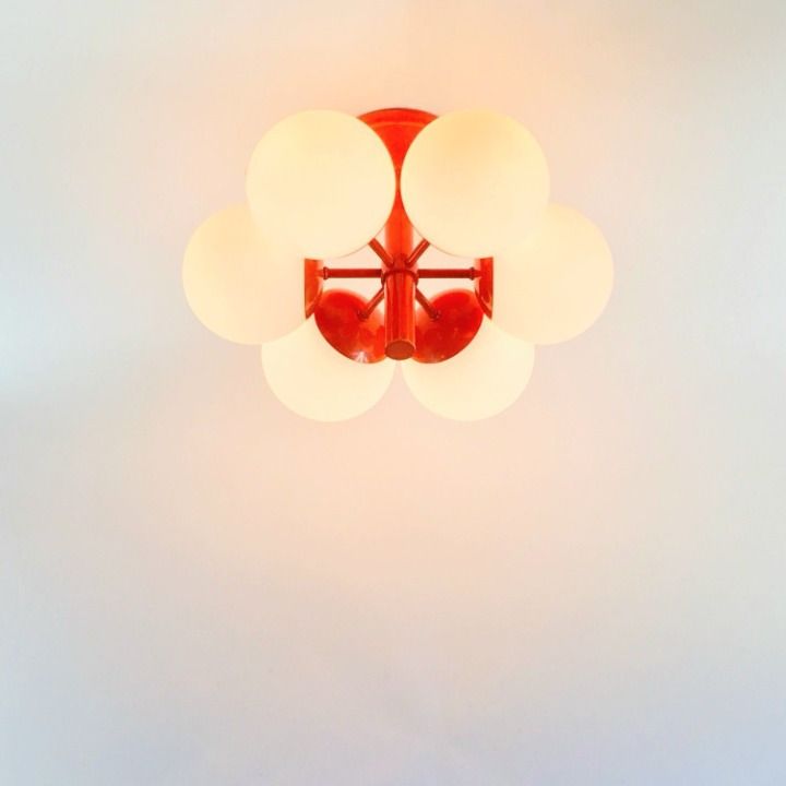 Large Space Age Sputnik Opal Glass Ceiling Light From Kaiser Leuchten, Germany, 1960s photo vinterior