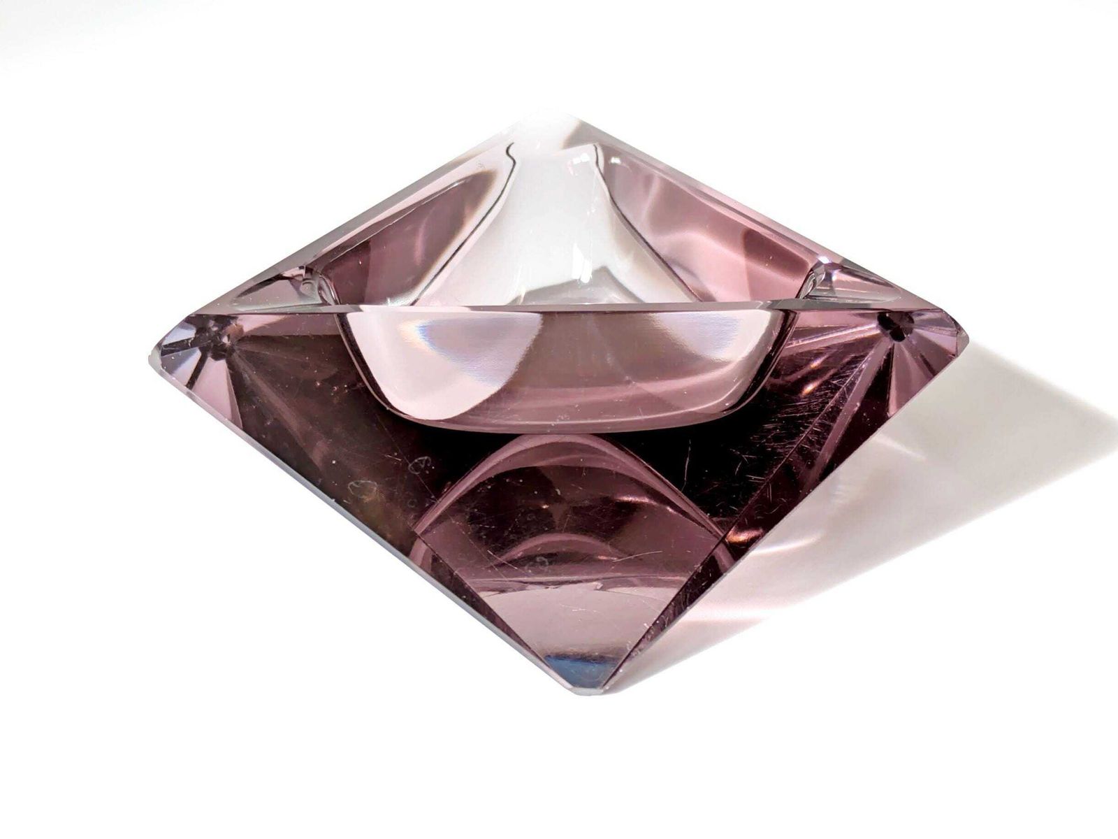 Midcentury Murano Glass Bowl, Amethyst Faceted Diamond Shape, Italian Art Glass 1960s photo buy