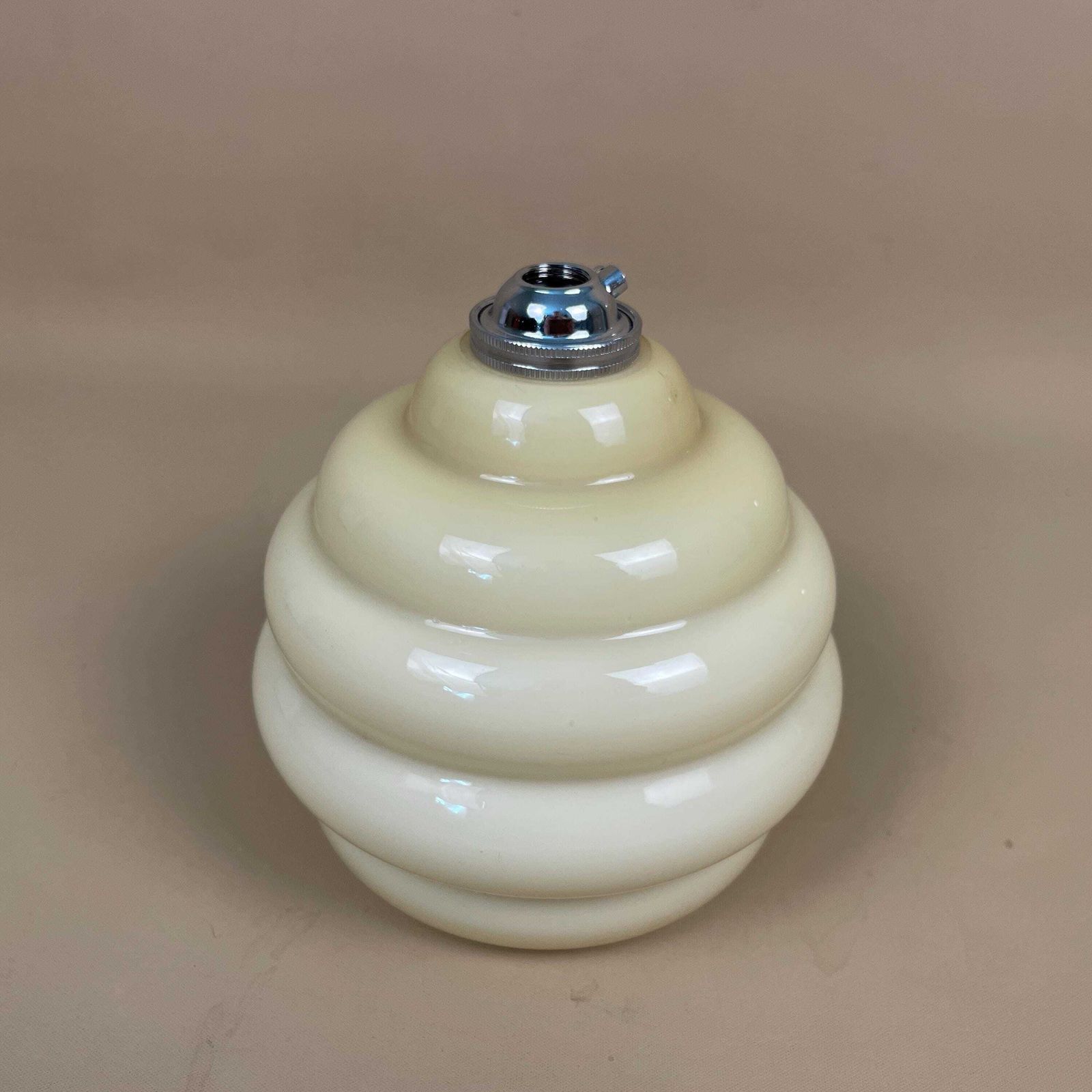 Vintage Glass Ceiling Light Shade Clear Beige Pendant Tiffany Style Art Deco Silver Metal Fitting Antique Bell Ribbed Pattern Lamp Hanging
