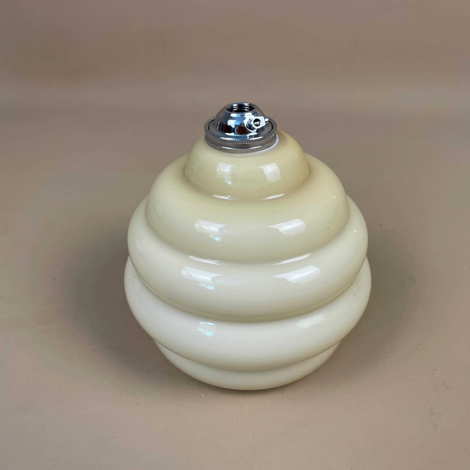 Vintage Glass Ceiling Light Shade Clear Beige Pendant Tiffany Style Art Deco Silver Metal Fitting Antique Bell Ribbed Pattern Lamp Hanging photo vinterior