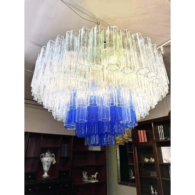 Large Transparent And Blue "Tronchi" Murano Glass Chandelier In Venini Style photo 11800.0